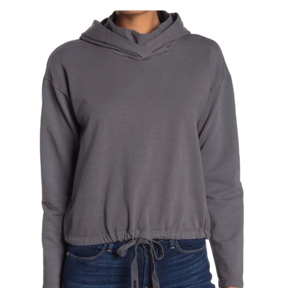 Stateside Tops - Stateside Gray Women's Funnel Neck Draw String Hoodie Top Size S